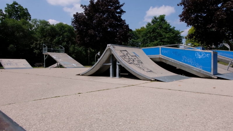 Weston Lions Skatepark in Toronto with ramps, banks, and rail features